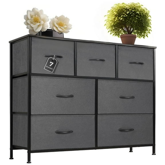GIANNA Chest of Drawers with 7 Fabric Drawers, Drawer Cabinet, Fabric Dressers for Bedroom, Grey