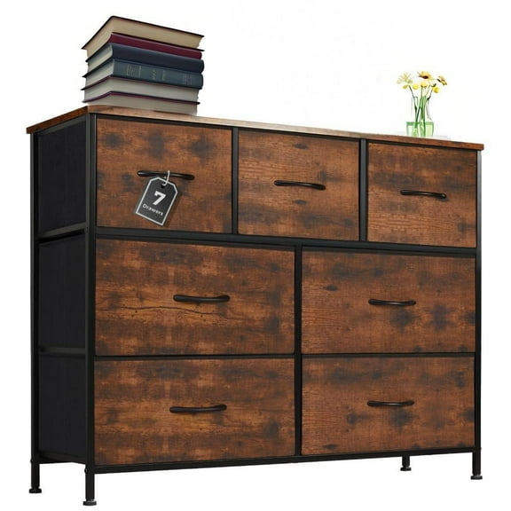 CONCETTA Chest of Drawers with 7 Fabric Drawers, Drawer Cabinet, Fabric Dressers for Bedroom, Rustic Brown