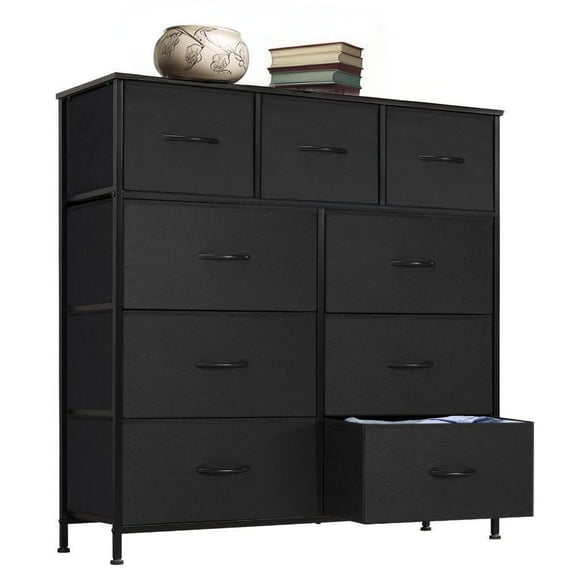 JOINSUN Chest of Dressers with 9 Fabric Drawers, Drawer Cabinet, Organization Furniture for Kitchen, Office, Hallway, Black