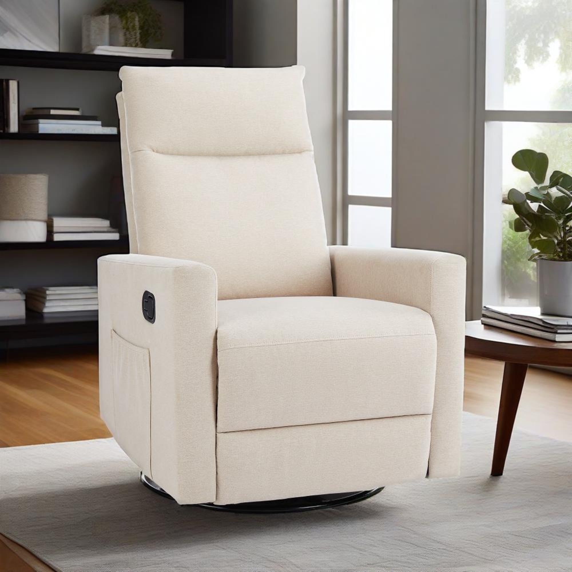 GIANNA Comfortable Swivel Recliner Chair with Extra Large Footrest & High Back – Upholstered Nursery Rocker for Living Room, Deep Seat Glider Recliner, Beige