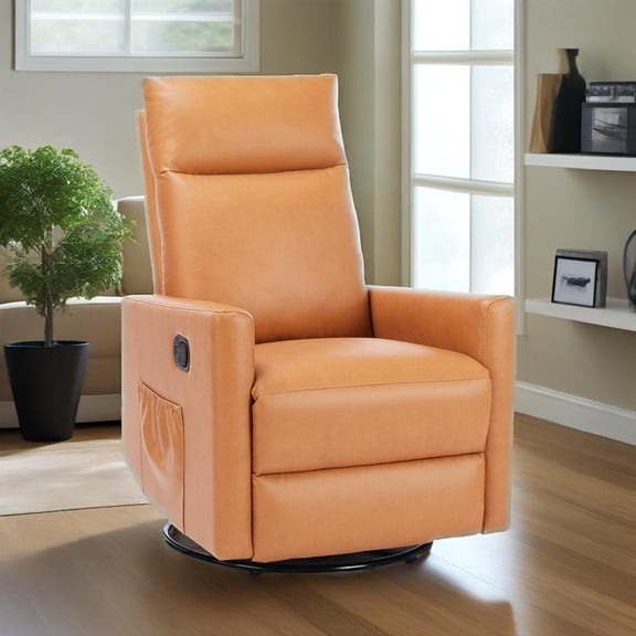 GIANNA Comfortable Swivel Recliner Chair with Extra Large Footrest & High Back – Upholstered Nursery Rocker for Living Room, Deep Seat Glider Recliner, Brown