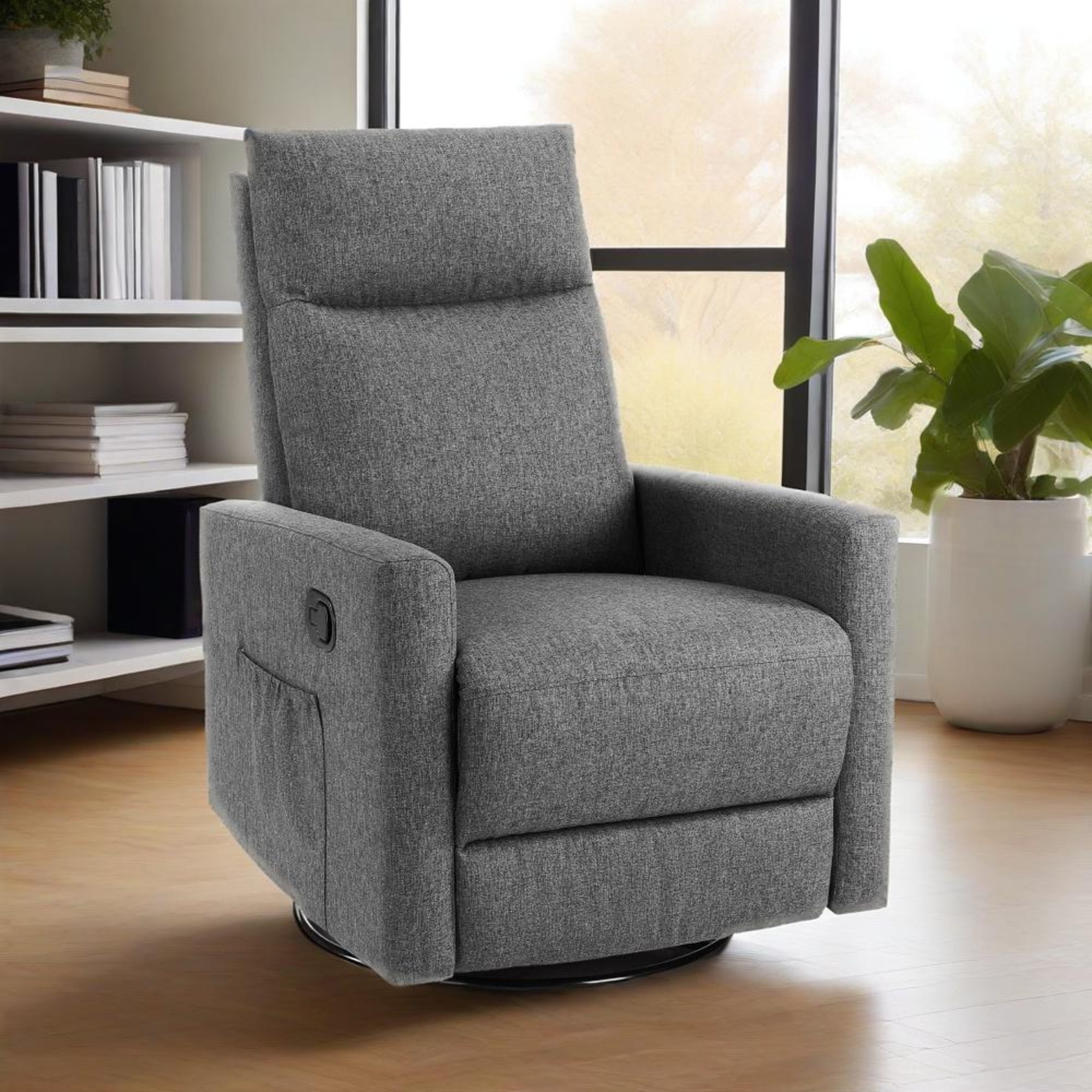 GIANNA Comfortable Swivel Recliner Chair with Extra Large Footrest & High Back – Upholstered Nursery Rocker for Living Room, Deep Seat Glider Recliner, Grey
