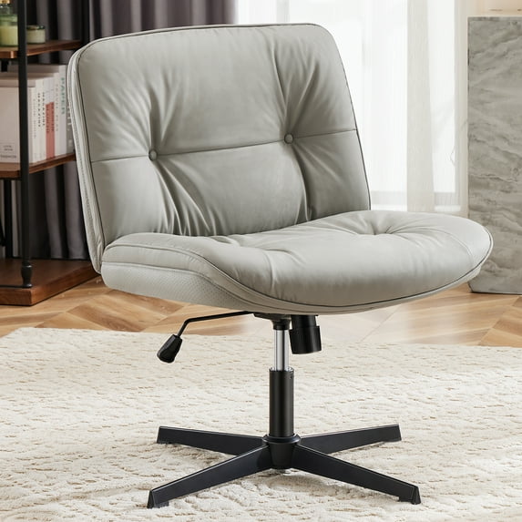 GIANNA Comfy PU Leather Criss Cross Office Chair, Durable and Ergonomic Modern Vanity Chair for Home Office and Study, Without Wheels, Khaki
