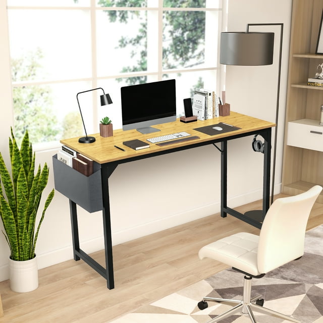CONCETTA Computer Desk, 31 Inch with Storage Bag and Iron Hooks for Home, Office, Oak