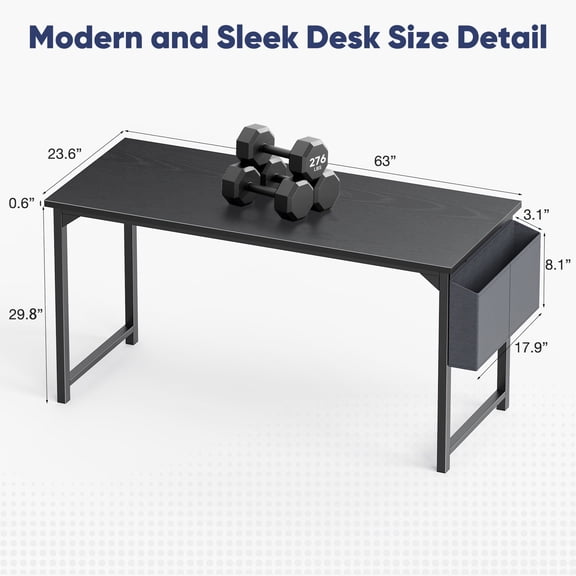 CONCETTA Computer Desk, 40 Inch with Storage Bag and Iron Hooks for Home, Office, Black