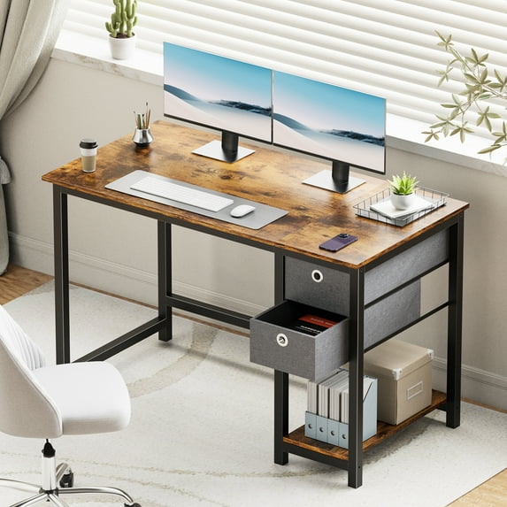 GIANNA 47 Inch Computer Desk with Storage Drawers, Modern Simple Style Laptop Desk, Rustic Brown