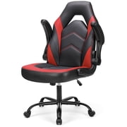 CONCETTA Computer Gaming Desk Chair - Ergonomic Office Executive Adjustable Swivel Task PU Leather Racing Chair with Flip-up Armrest, Black Red