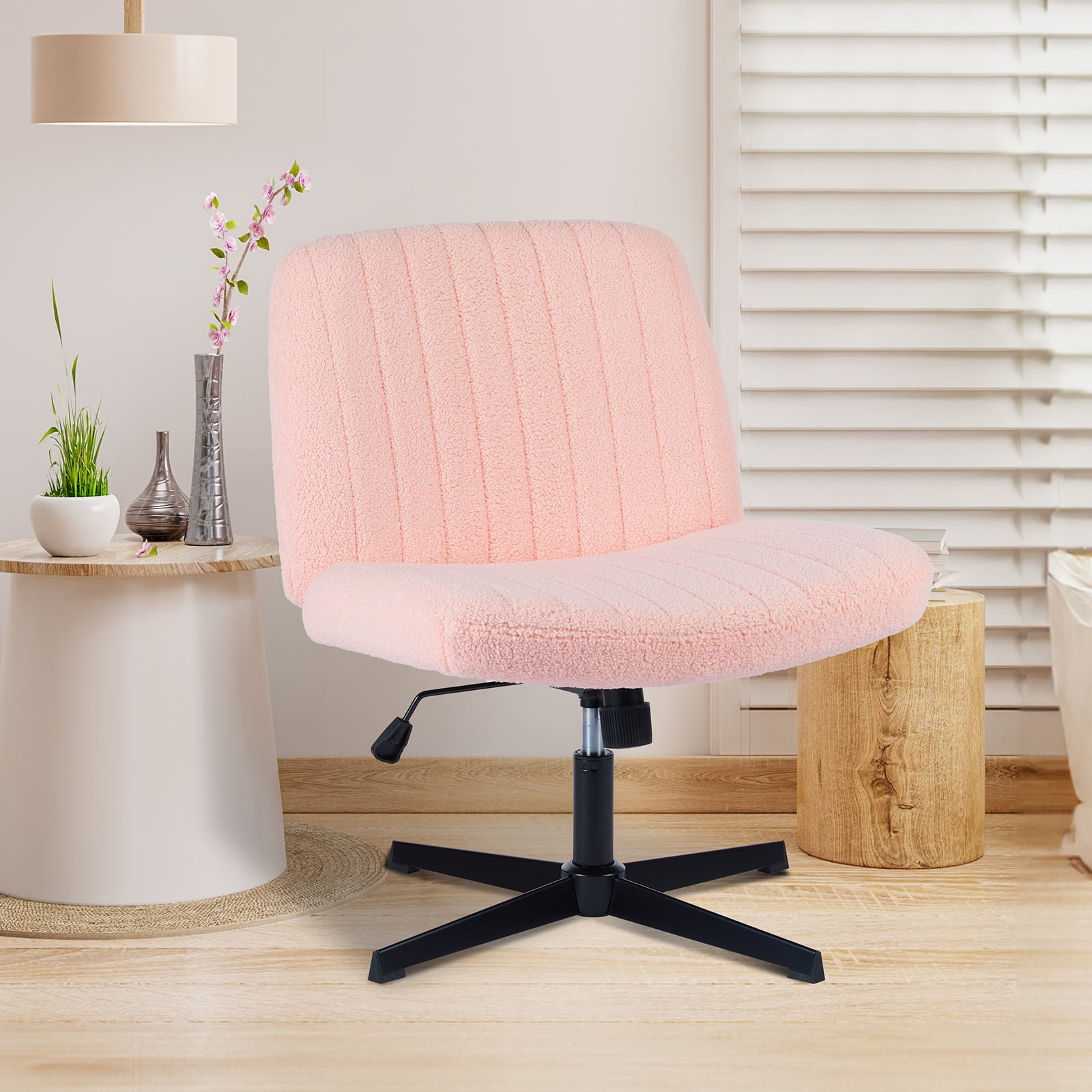 Armless Office Desk Chair No Wheels PU-Padded Vanity Mid-Back Ergonomic Home Com