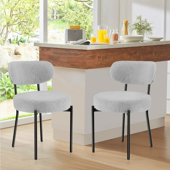 GIANNA Dining Chairs, Boucle Upholstered Kitchen Chairs, Curved Backrest & Metal Legs, Grey, 2 Packs