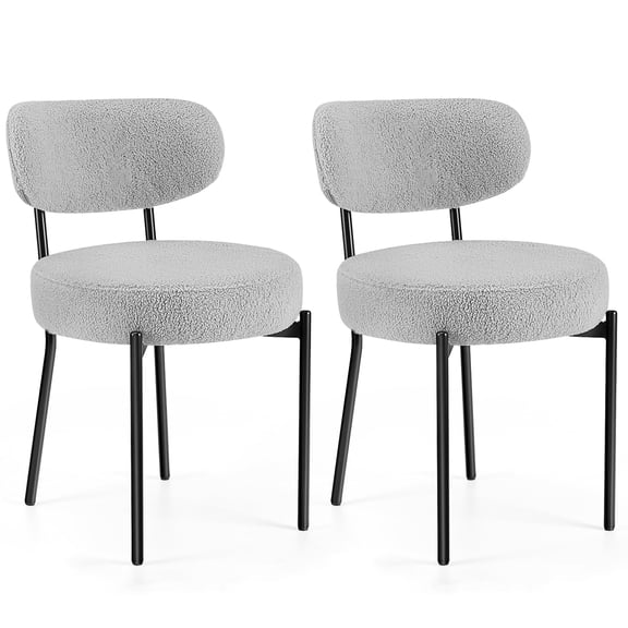 JIOABL Dining Chairs Set of 2, Boucle Upholstered Kitchen Chairs with Curved Backrest & Metal Legs, Mid Century Modern Round Dining Room Chairs for Vanity, Living Room, Gray
