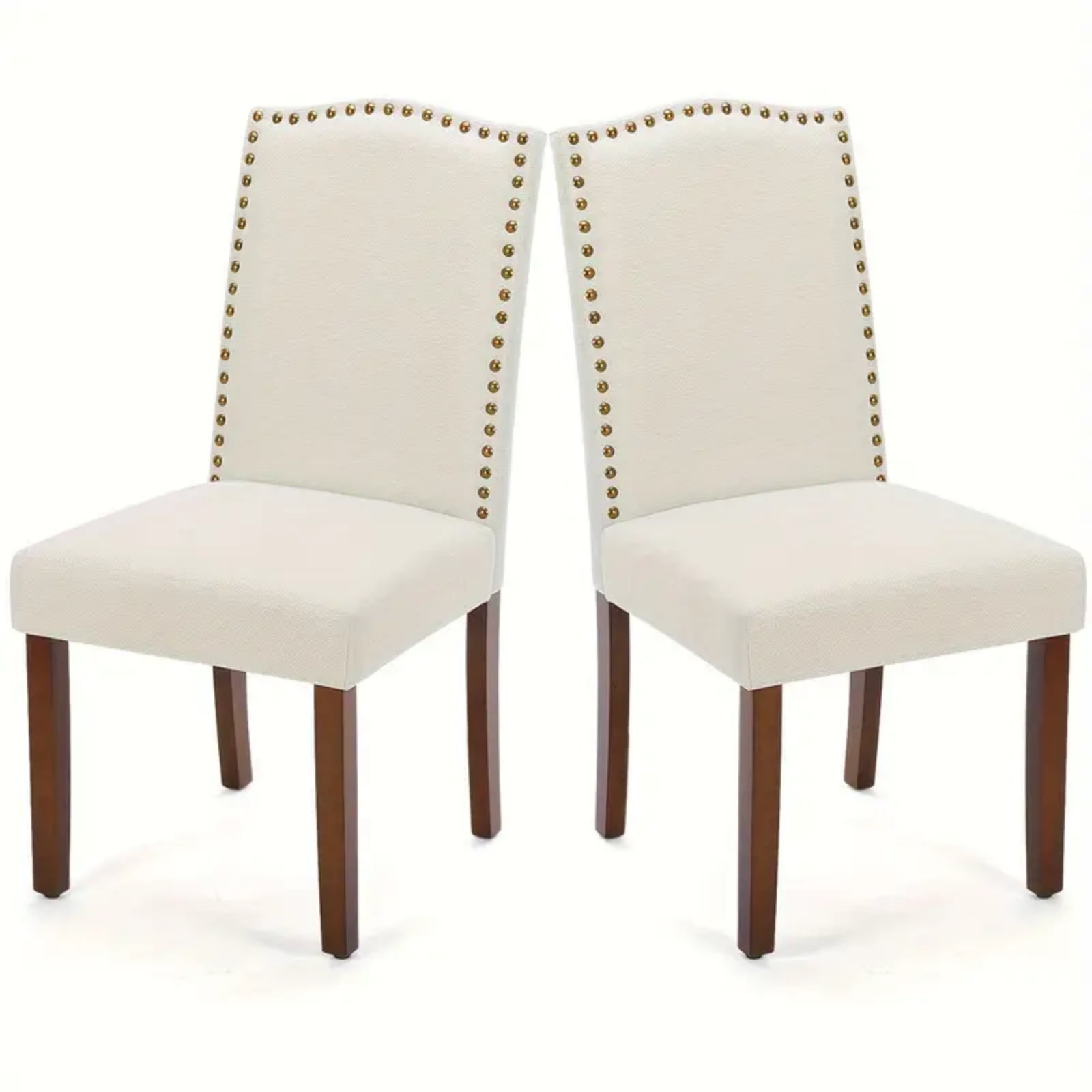 Gianna Dining Chairs Set of 2, Upholstered Fabric Dining Room Chairs with Wood Legs and Nailhead Trim, Mid-Century Style, Beige