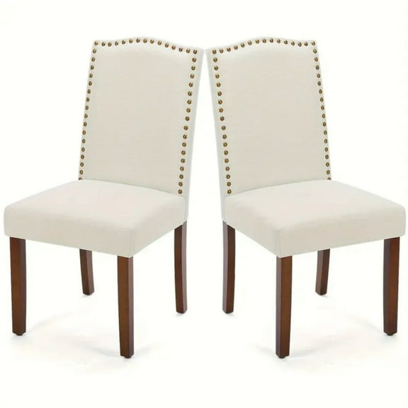Gianna Dining Chairs Set of 2, Upholstered Fabric Dining Room Chairs with Wood Legs and Nailhead Trim, Mid-Century Style, Beige
