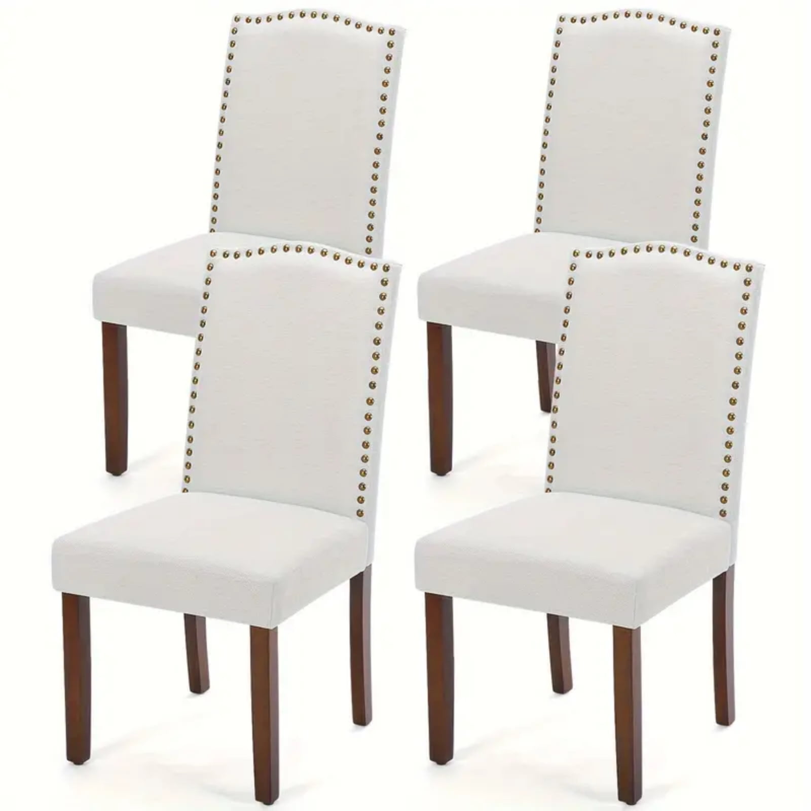 Gianna Dining Chairs Set of 4, Upholstered Fabric Dining Room Chairs with Wood Legs and Nailhead Trim, Mid-Century Style, Beige