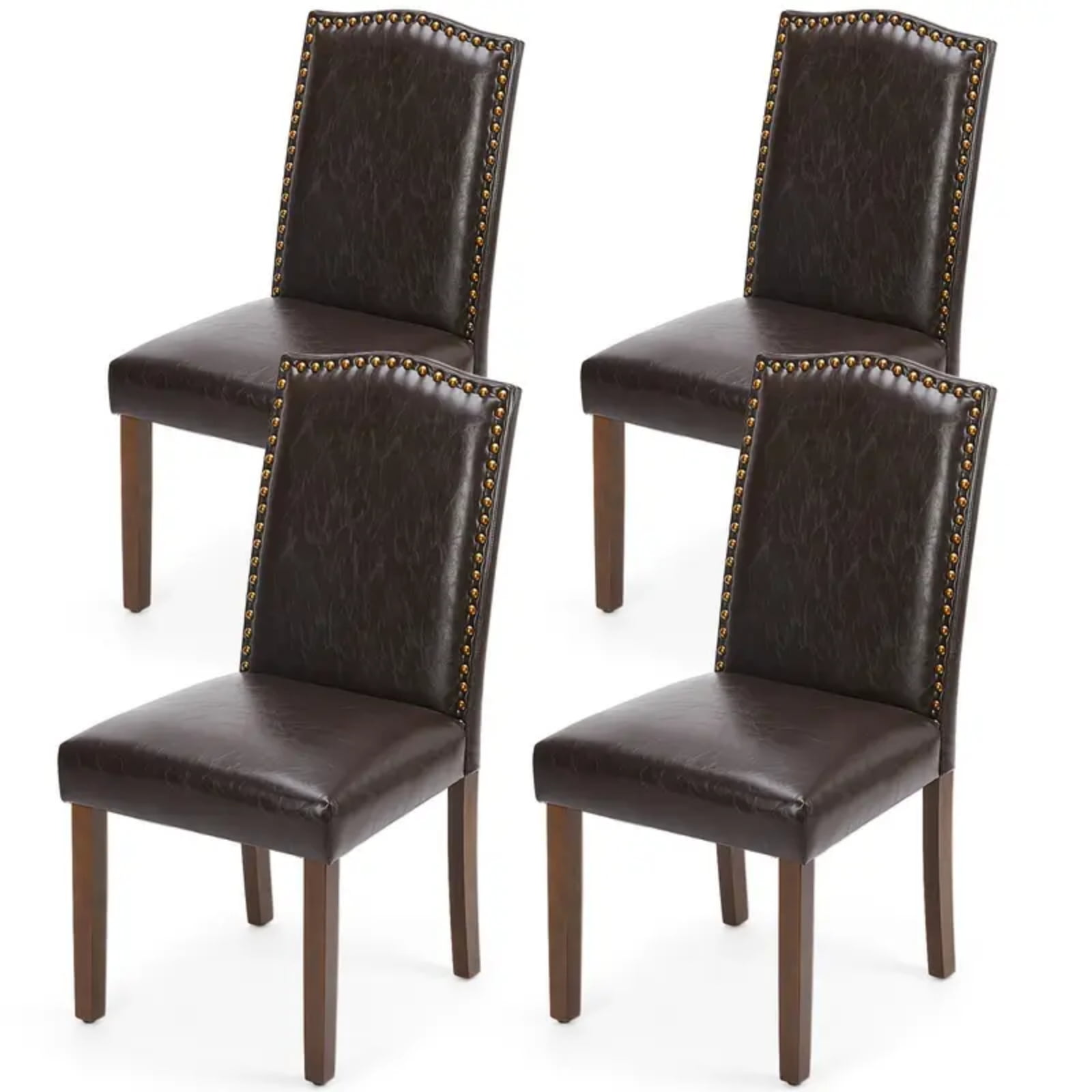 Gianna Dining Chairs Set of 4, Upholstered Leather Dining Room Chairs with Wood Legs and Nailhead Trim, Mid-Century Style, Dark Brown