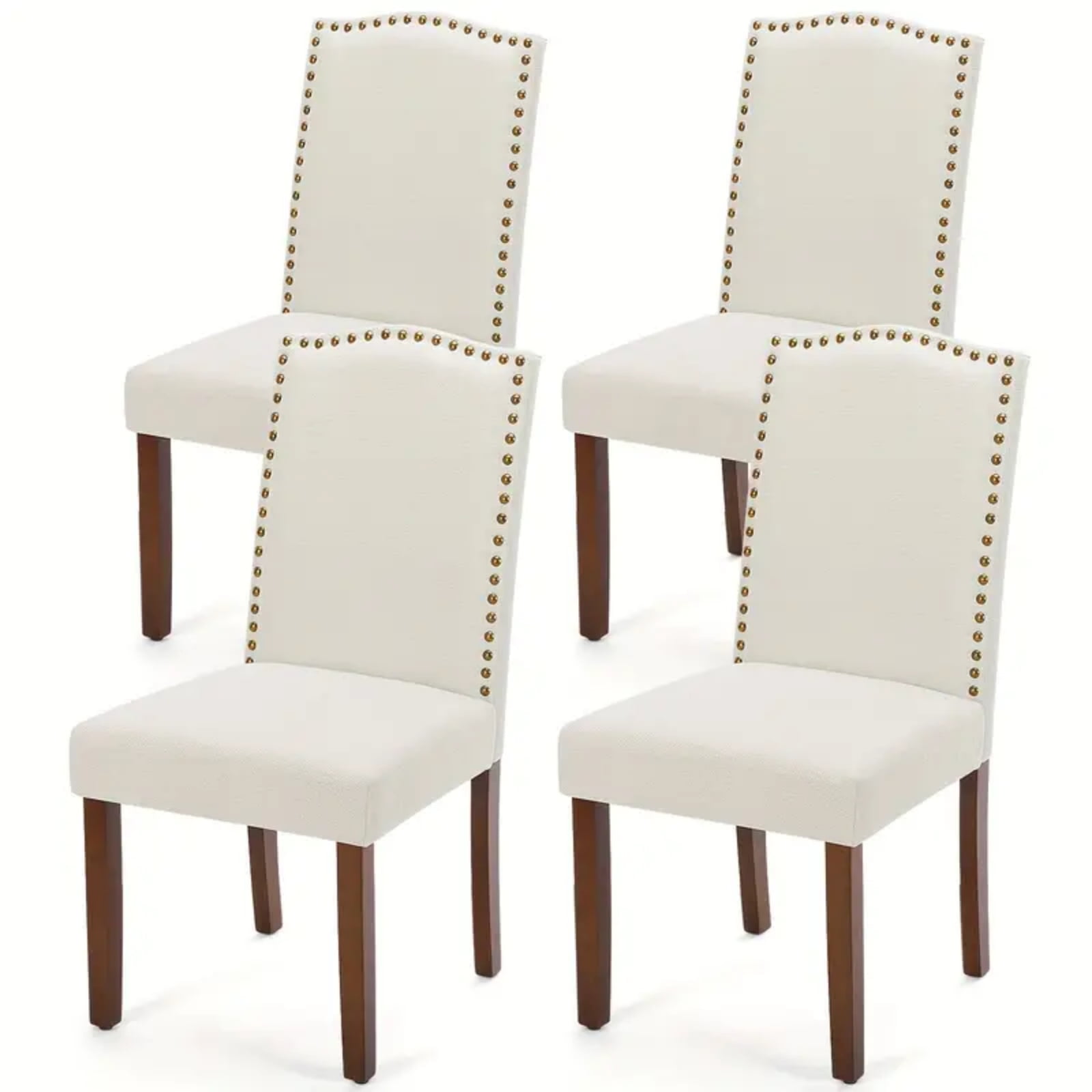 Gianna Dining Chairs Set of 4, Upholstered Fabric Dining Room Chairs with Wood Legs and Nailhead Trim, Mid-Century Style, Gray