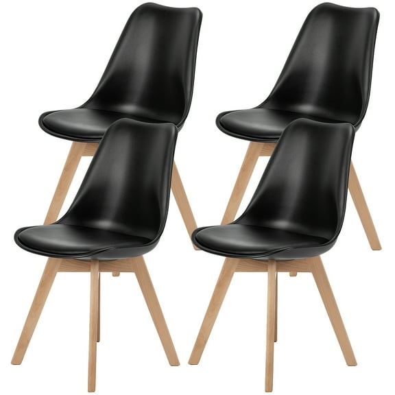 JOINSUN Dining Chairs Set of 4, Mid Century Modern Chairs with PU Leather Cushion and Wood Legs for Dining Room, Living Room, Home Office, Black