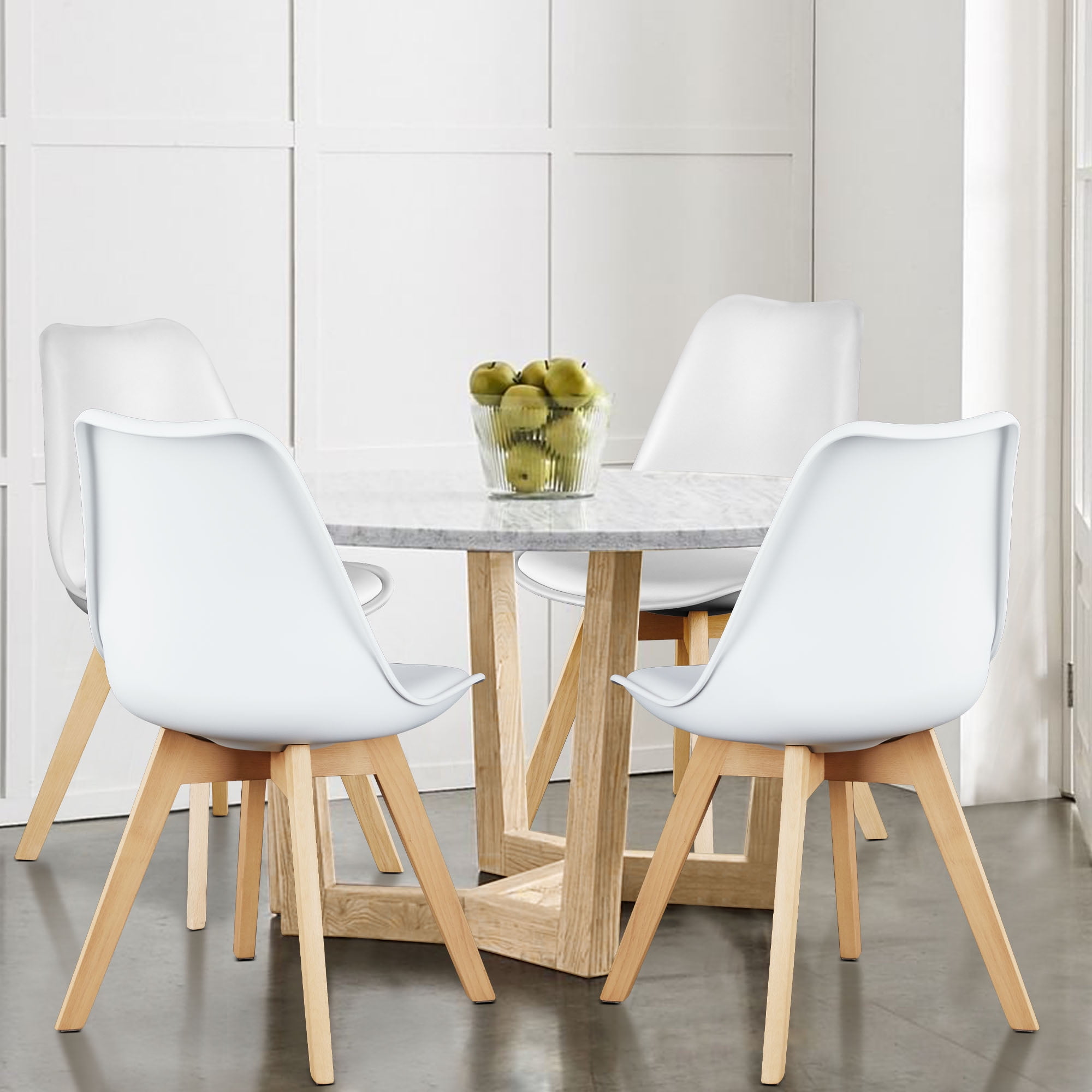 GIANNA Set of 4 Dining Chairs, Mid-Century Modern Style, PU Leather Padded Seat, Durable Wooden Leg, 22.83"W x 19.09"D x 32.87"H,White