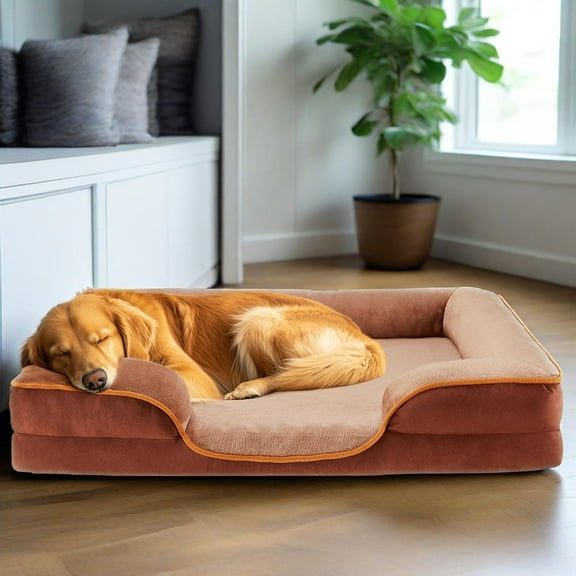 GIANNA Dog Bed for Large Size Dogs with Non-Slip Base, Orthopedic Pet Sofa with Washable Removable Cover, Brown, 35" L x 25" W x 6.5" Th