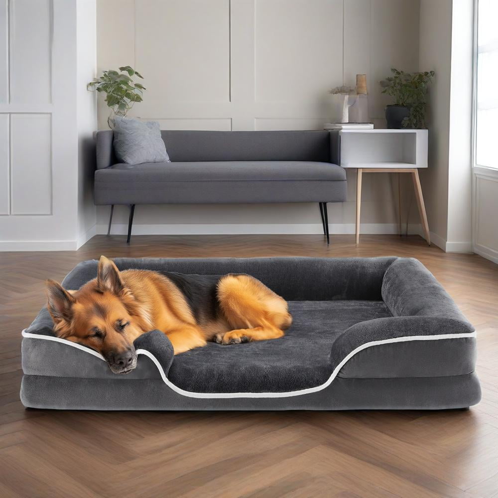 GIANNA Dog Bed for Large Size Dogs with Non-Slip Base, Orthopedic Pet Sofa with Washable Removable Cover, Grey, 35" L x 25" W x 6.5" Th