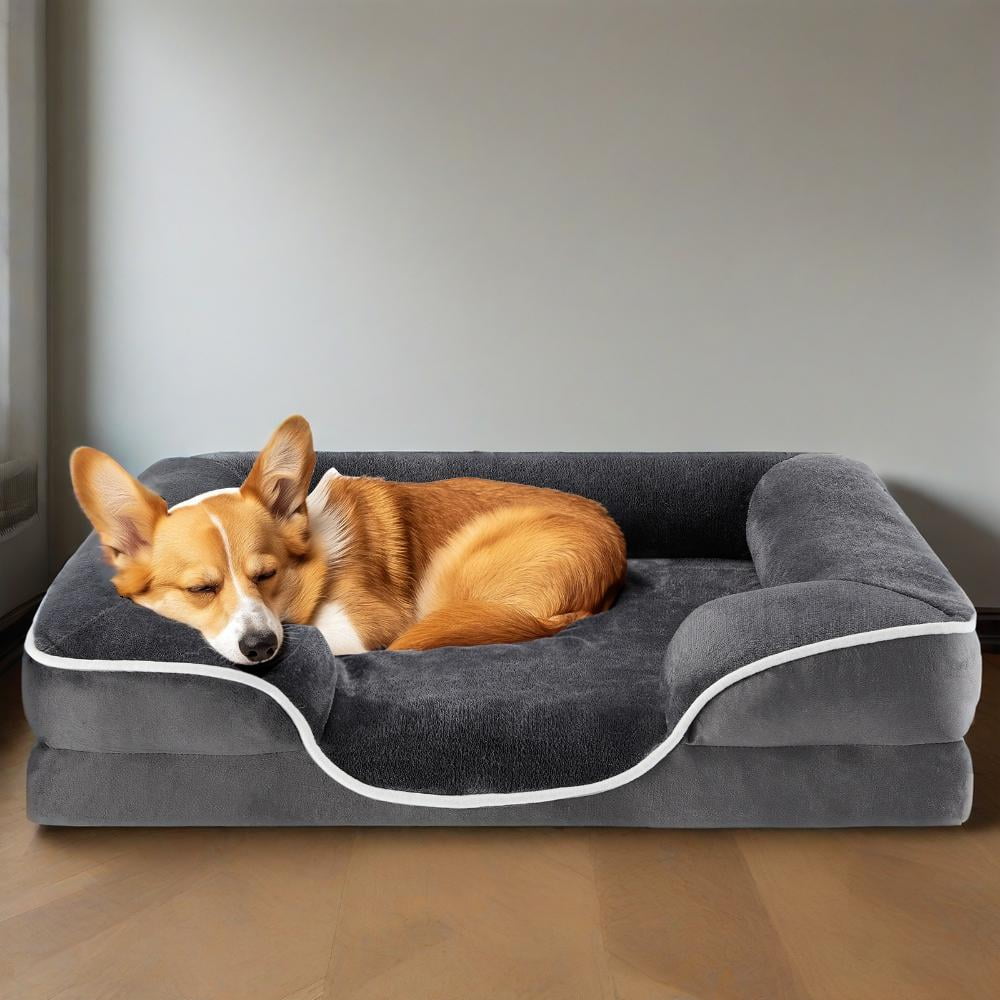 GIANNA Dog Bed for Medium Size Dogs with Non-Slip Base, Orthopedic Pet Sofa with Washable Removable Cover, Grey, 28" L x 23" W x 6.5" Th