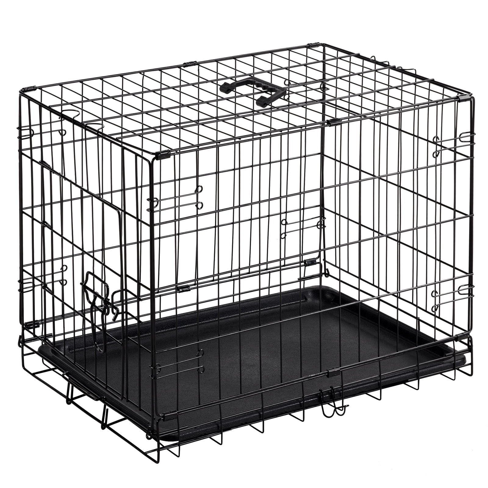 GIANNA Dog Cage Pet Crate for Dogs 24 Inch Folding Metal Pet Cage Single Door W/Divider Panel Indoor Outdoor Dog Kennel Leak-Proof Plastic Tray Wire Animal Cage