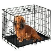 JOINSUN Dog Crate, 24 Inch Medium Folding Metal Wire Pet Single Door Dog Cage with Divider Panel and Plastic Leak-Proof Pan Tray, Outdoor