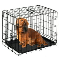 JOINSUN Dog Crate, 24 Inch Medium Folding Metal Wire Pet Single Door Dog Cage with Divider Panel and Plastic Leak-Proof Pan Tray, Outdoor