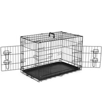JOINSUN Dog Crate, 30 Inch Medium Folding Metal Wire Pet Double Door Dog Cage with Divider Panel and Plastic Leak-Proof Pan Tray, Outdoor