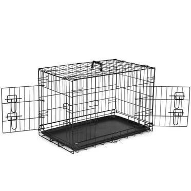 JOINSUN Dog Crate, 30 Inch Medium Folding Metal Wire Pet Double Door Dog Cage with Divider Panel and Plastic Leak-Proof Pan Tray, Outdoor