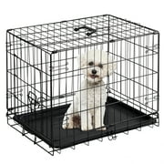 GIANNA Dog Crate, 30 Inch Medium Folding Metal Wire Pet Single Door Dog Cage with Divider Panel and Plastic Leak-Proof Pan Tray, Outdoor