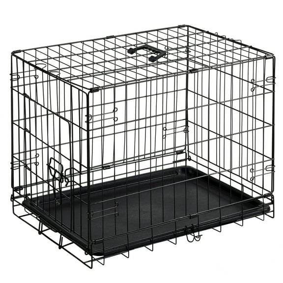 GIANNA Dog Crate, 30 Inch Medium Folding Metal Wire Pet Single Door Dog Cage with Divider Panel and Plastic Leak-Proof Pan Tray, Outdoor