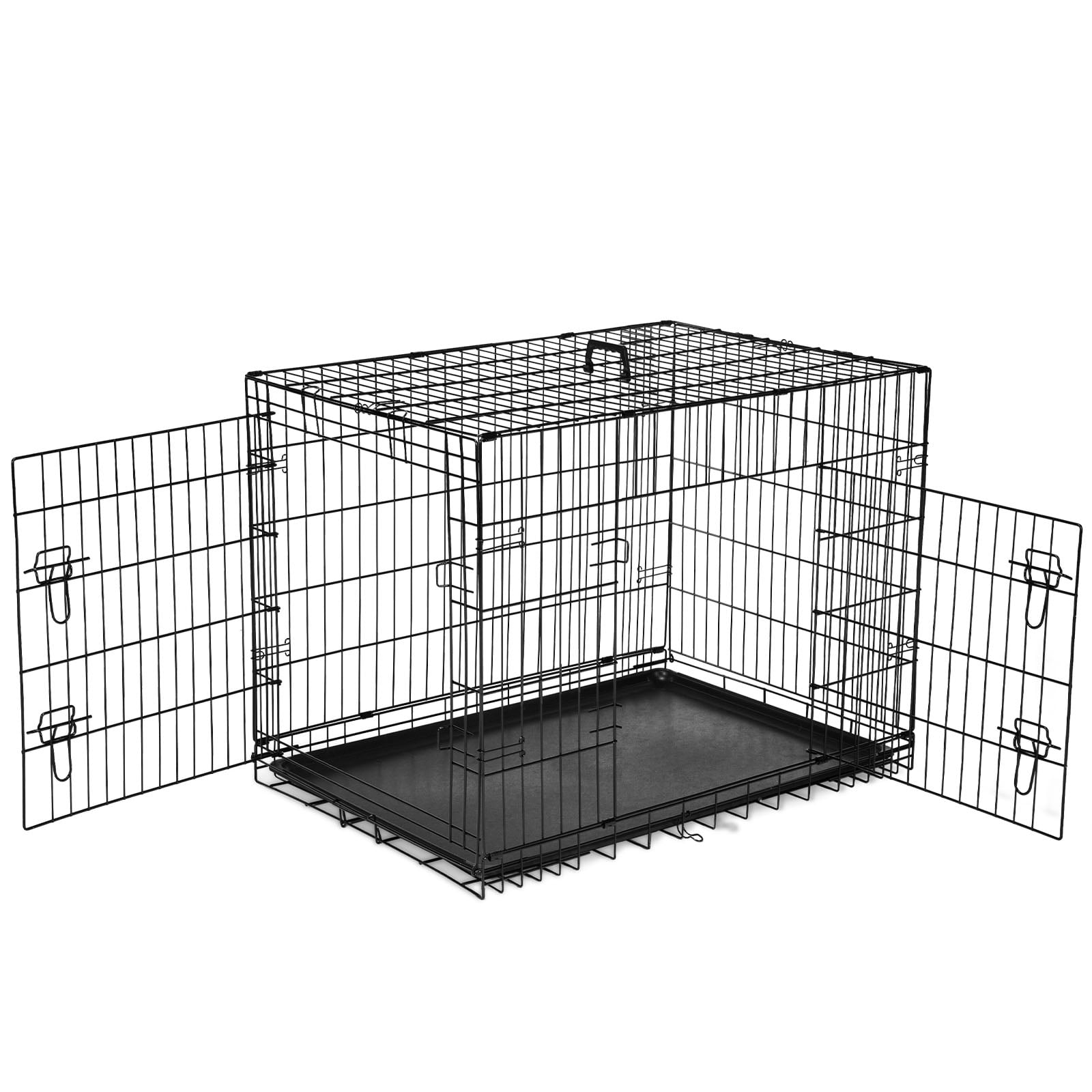 JOINSUN Dog Crate, 36 Inch Medium Folding Metal Wire Pet Double Door Dog Cage with Divider Panel and Plastic Leak-Proof Pan Tray, Outdoor