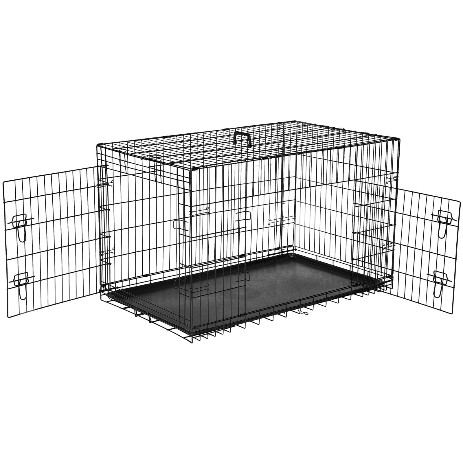JOINSUN Dog Crate, 48 Inch Medium Folding Metal Wire Pet Double Door Dog Cage with Divider Panel and Plastic Leak-Proof Pan Tray, Outdoor