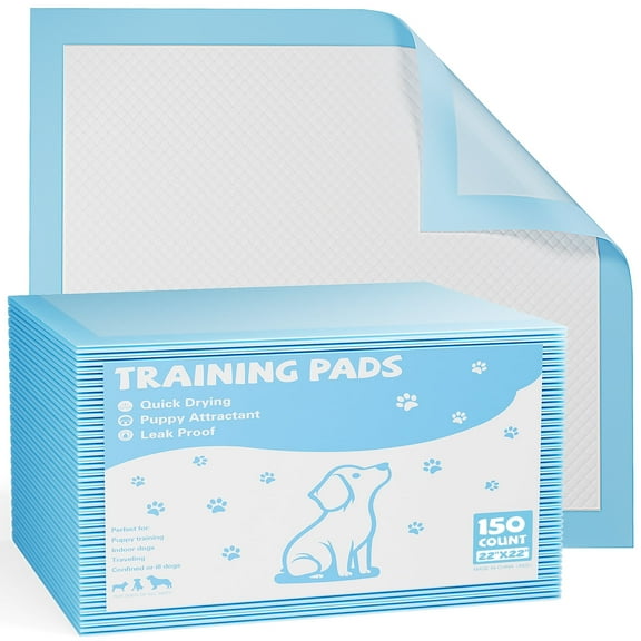 JOINSUN Dog Pee Pads 22"x22", 150 Count Training Puppy Pee Pads Super Absorbent Leak-Proof, Disposable Pet Piddle Pad and Potty Pads for Dogs