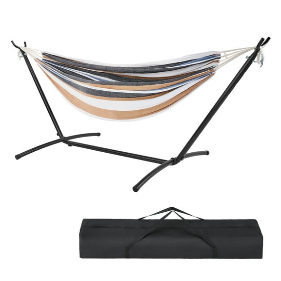GIANNA Double Hammock with Steel Stand and Carrying Bag, Adjustable Height, 450lbs Capacity, Polyester Cotton Fabric, Portable Outdoor Hammock for 2 Adults, Coffee