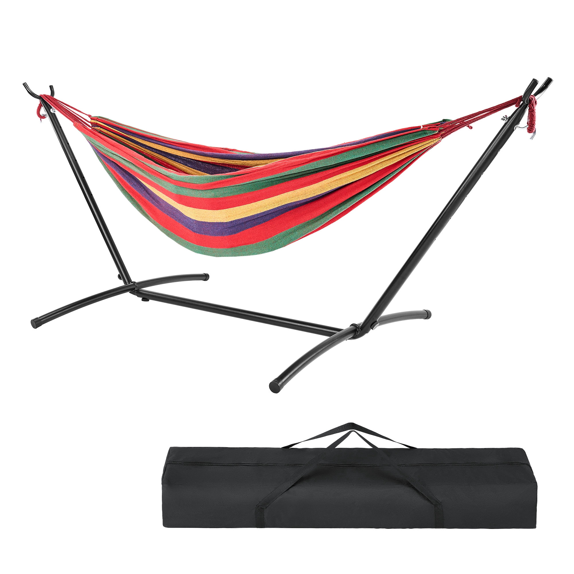 GIANNA Double Hammock with Steel Stand and Carrying Bag, Adjustable Height, 450lbs Capacity, Polyester Cotton Fabric, Portable Outdoor Hammock for 2 Adults, Red