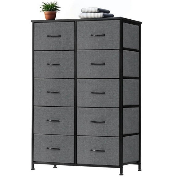 EDX Dresser for Bedroom with 10 Drawers, Tall Chest Organizer with Fabric Bins, Freestanding Storage Cabinet, Gray