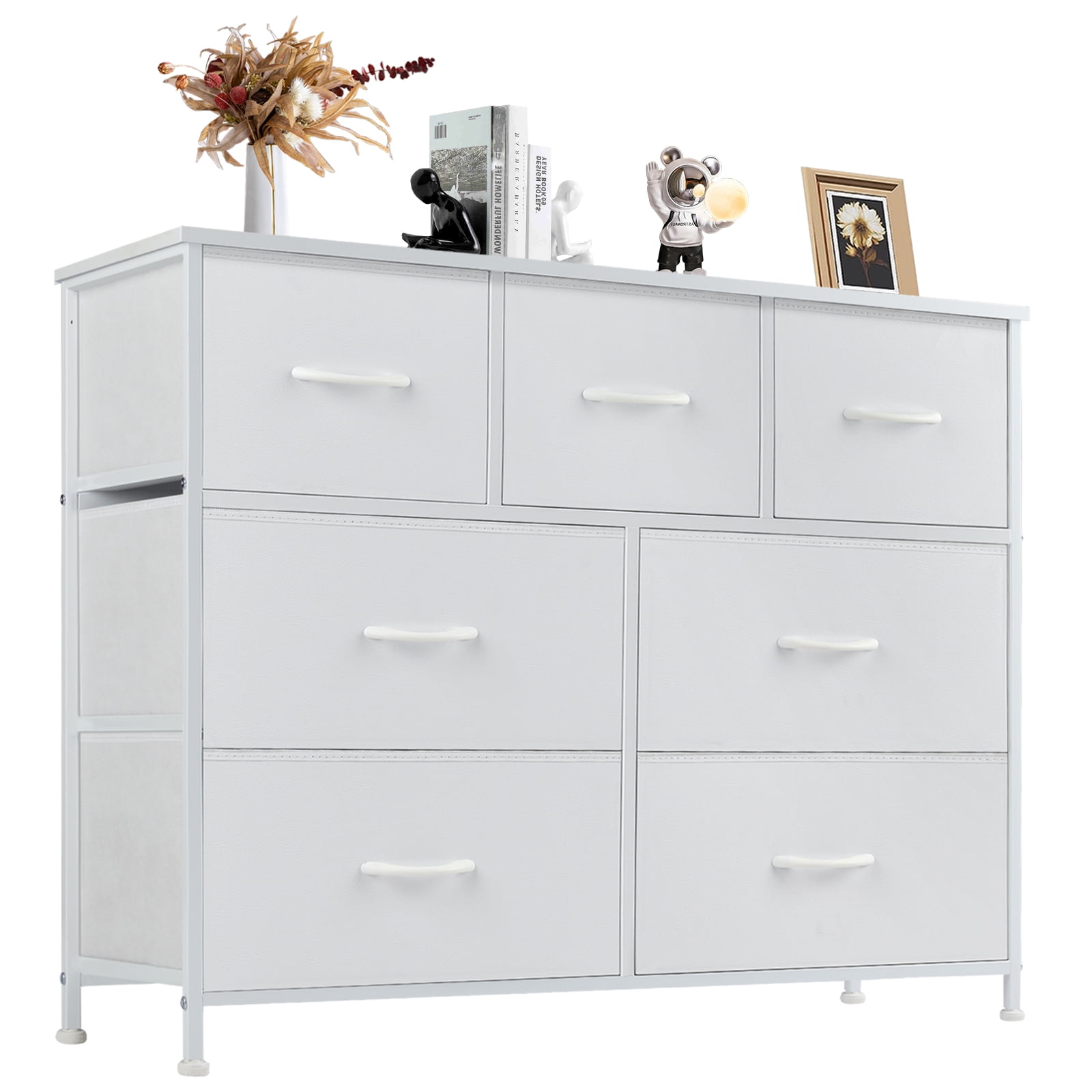 JIOABL Dressers with 7 Fabric Drawers, White
