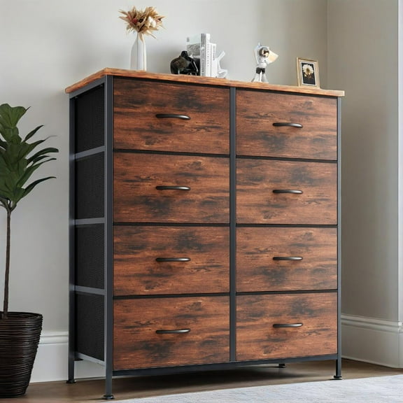 GIANNA Dressers with 8 Fabric Drawers, Drawer Cabinet for Kitchen, Office, Hallway, Rustic Brown