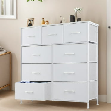 JOINSUN Dressers with 9 Fabric Drawers, 9 Drawers Organization Furniture for Kitchen, Office, Hallway, White