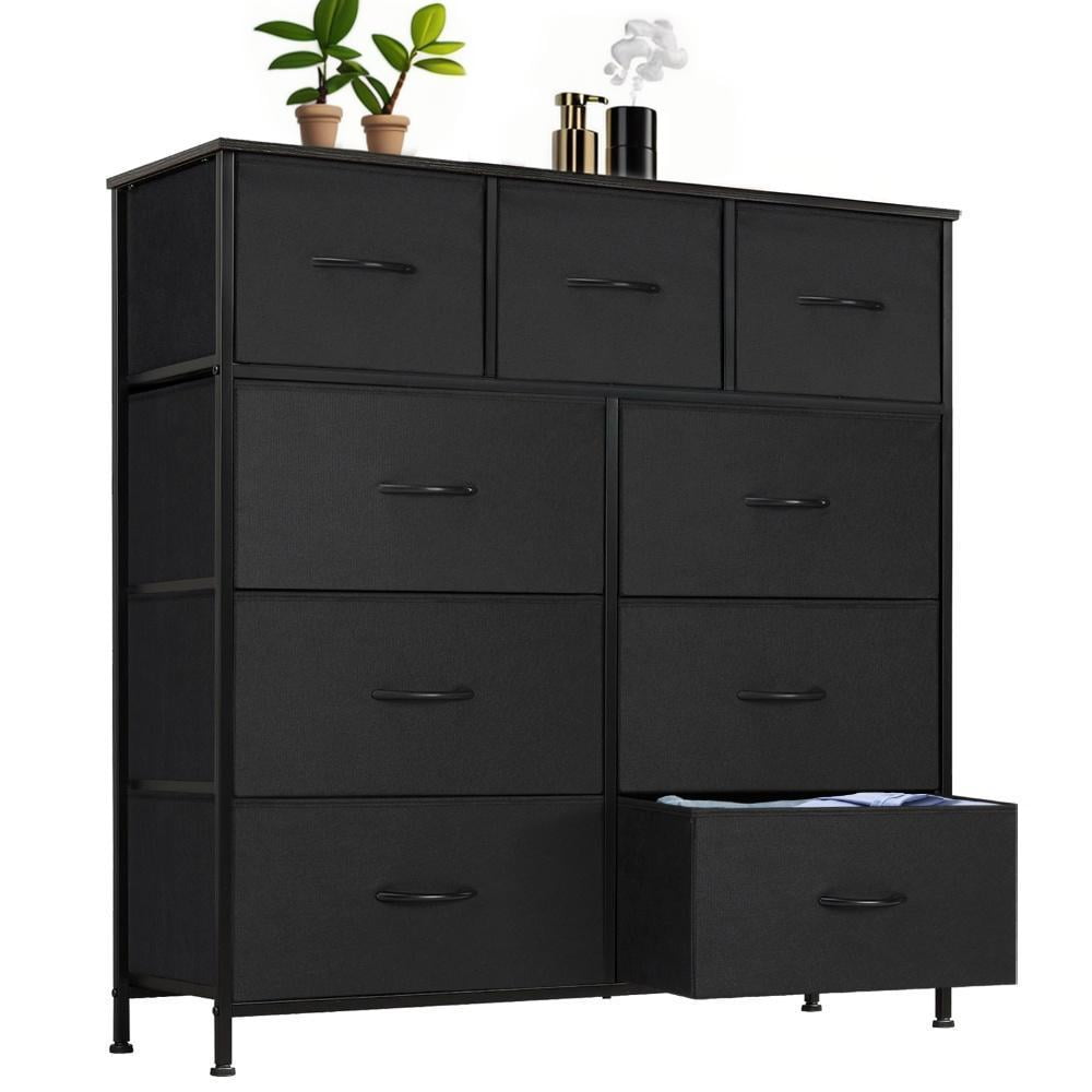 GIANNA Dressers with 9 Fabric Drawers, Black