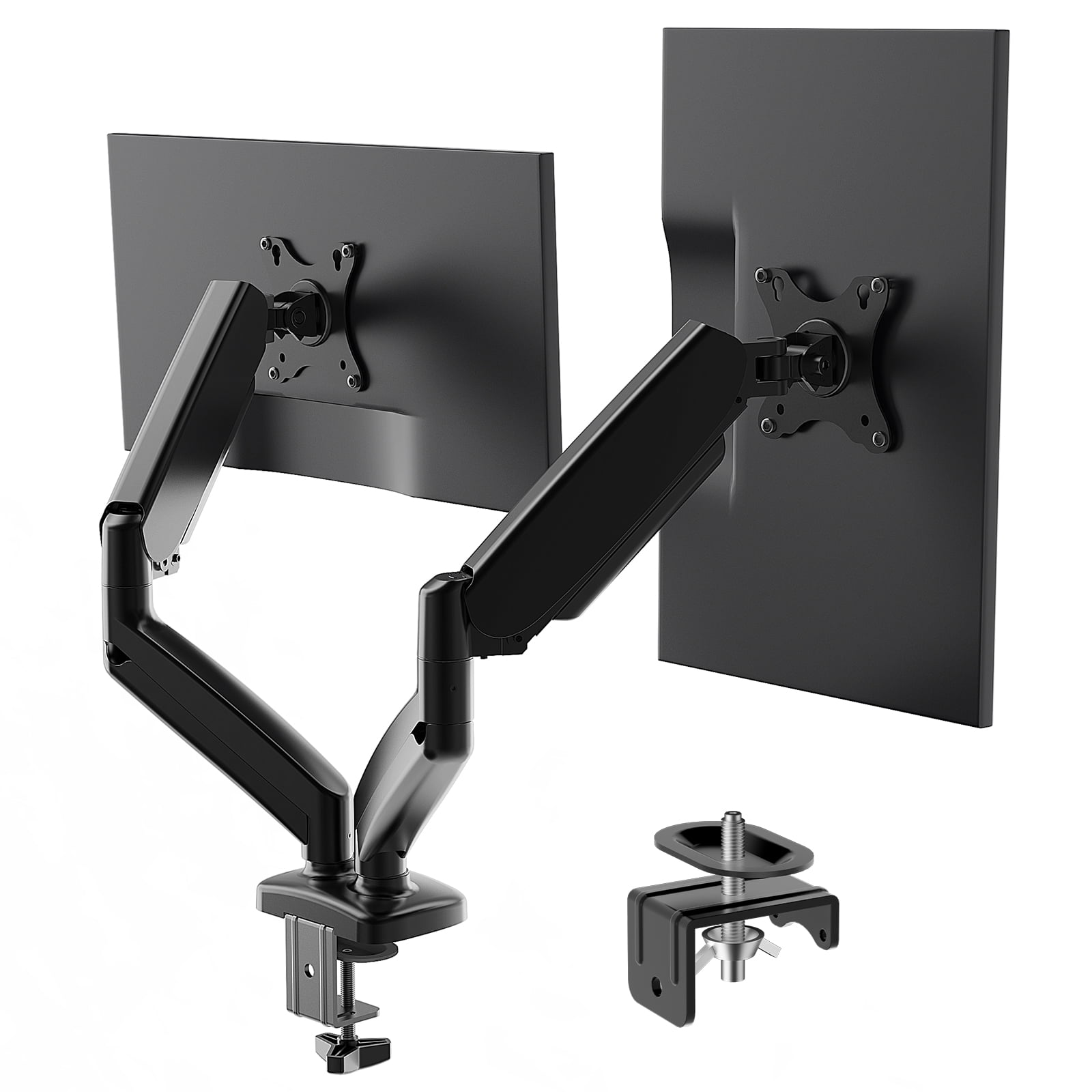 JIOABL Dual Monitor Stand, Spring-Loaded Monitor Mount for 2 Screens 13-32 Inch, Adjustable Desk Stand with Full Motion, Black