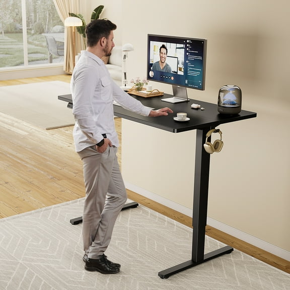 EDX Electric Adjustable Standing Desk - 40"x24" Sit-to-Stand Office Desk with 2 Hooks & Wire Hole