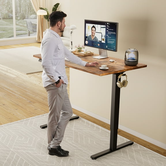 EDX Electric Adjustable Standing Desk - 40"x24" Sit-to-Stand Office Desk with 2 Hooks & Wire Hole