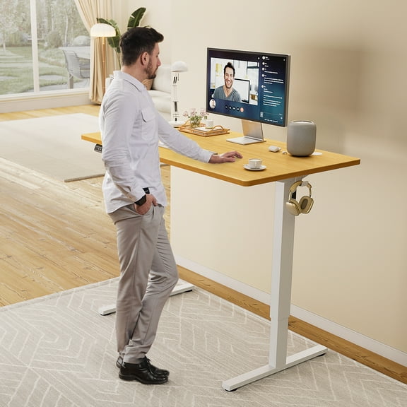 EDX Electric Adjustable Standing Desk - 48"x24" Sit-to-Stand Office Desk with 2 Hooks & Wire Hole