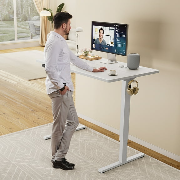 EDX Electric Adjustable Standing Desk - 63"x24" Sit-to-Stand Office Desk with 2 Hooks & Wire Hole