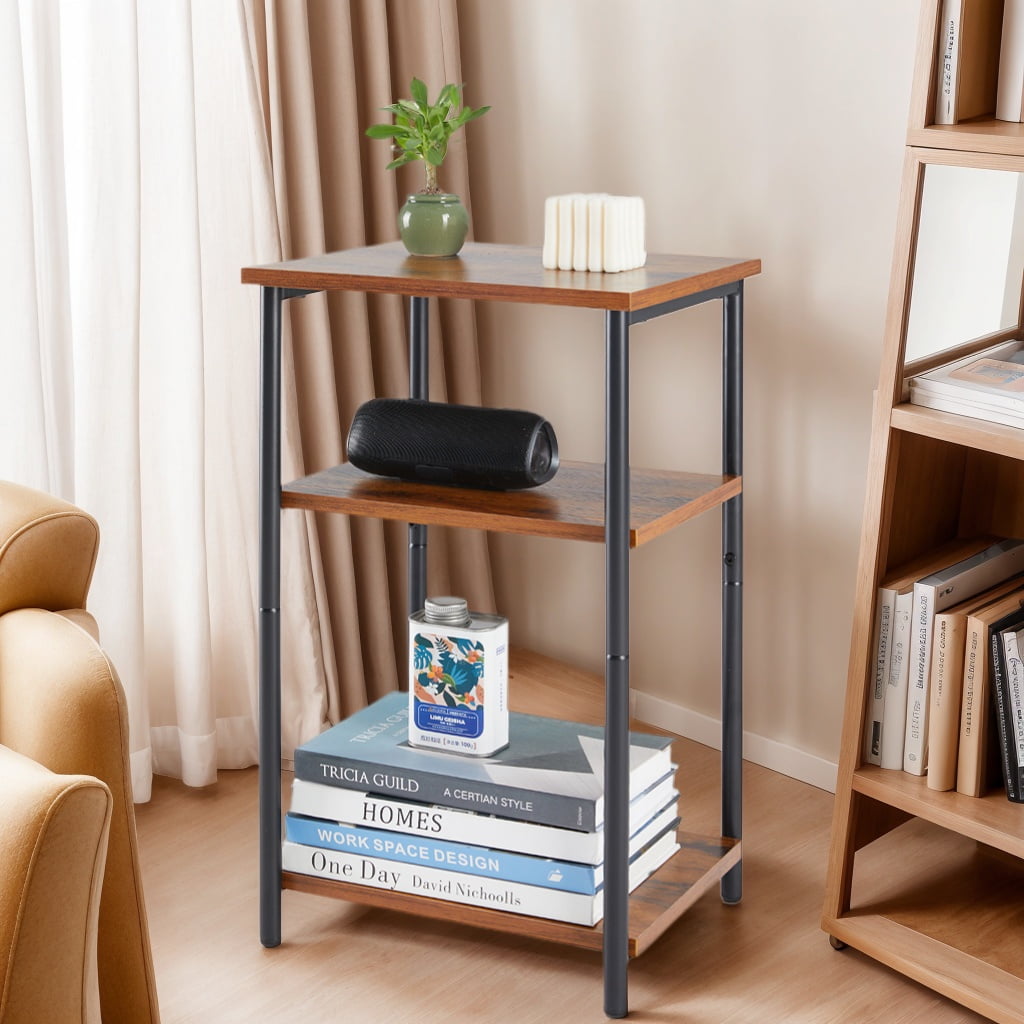 GIANNA End Table, 3-Tier Space-Saving Nightstand, Side Tables with Adjustable Feet, Rustic Brown