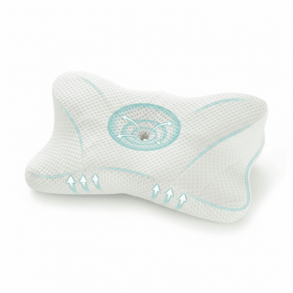 GIANNA Ergonomic Cervical Memory Foam Pillow for Neck and Shoulder Pain Relief, Cooling Contour Orthopedic Support Pillow with Breathable Washable Cover, Queen Size, White