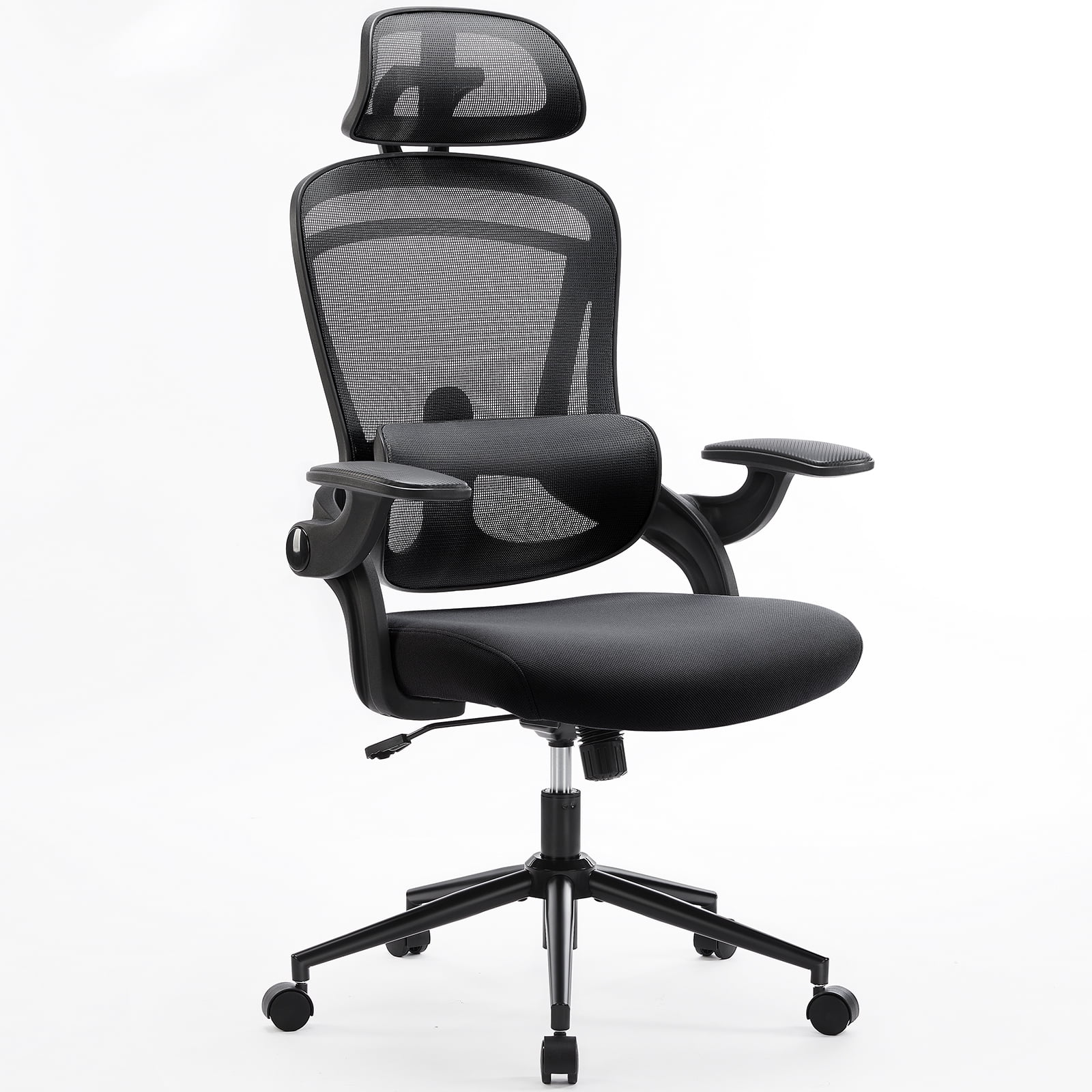 JIOABL Ergonomic Mesh Office Chair, High Back Desk Chair with Adjustable Lumbar Support, Headrest & Armrests, Swivel Task Chair, Black