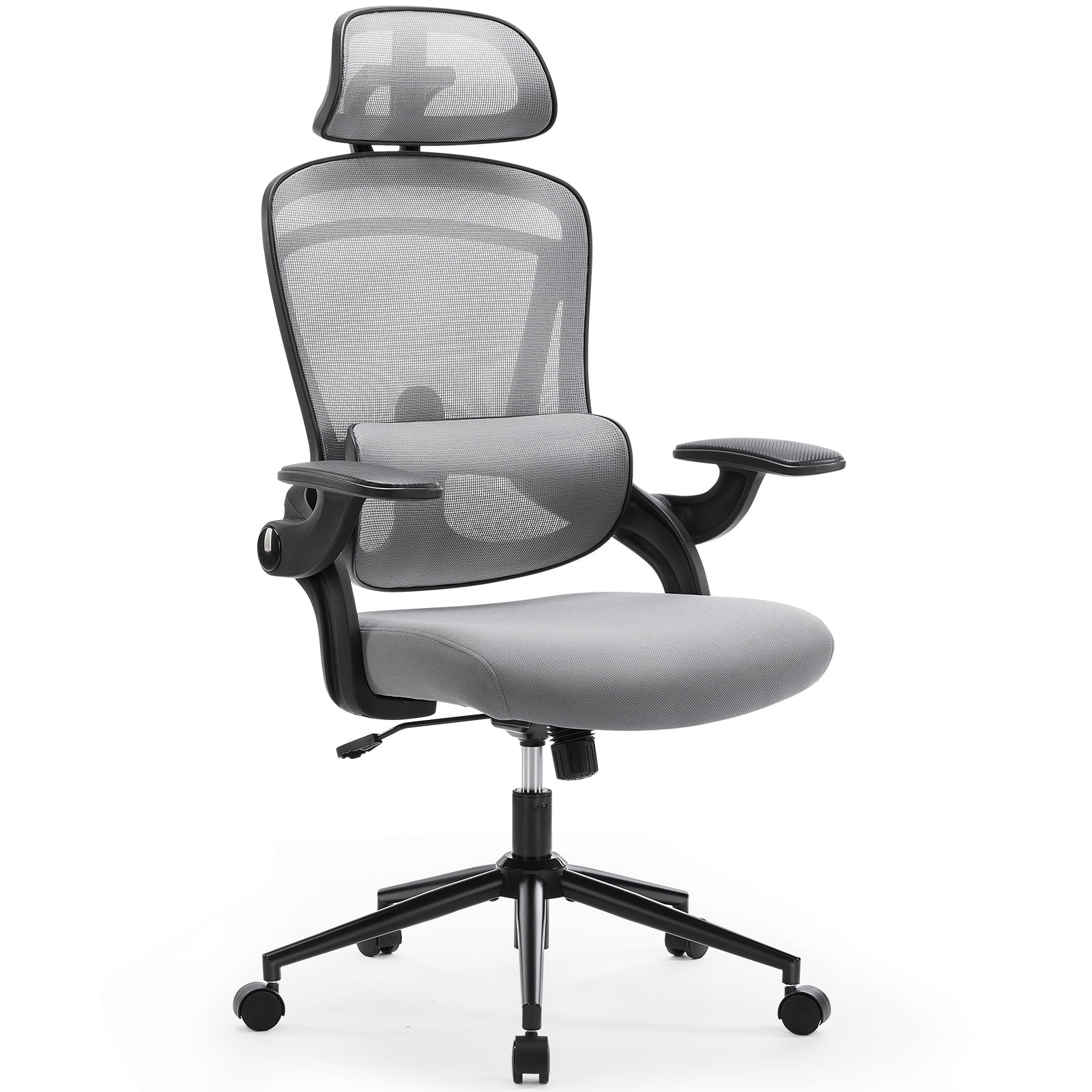 GIANNA Ergonomic Mesh Office Chair, High Back Desk Chair with Adjustable Lumbar Support, Headrest & Armrests, Swivel Task Chair, Grey